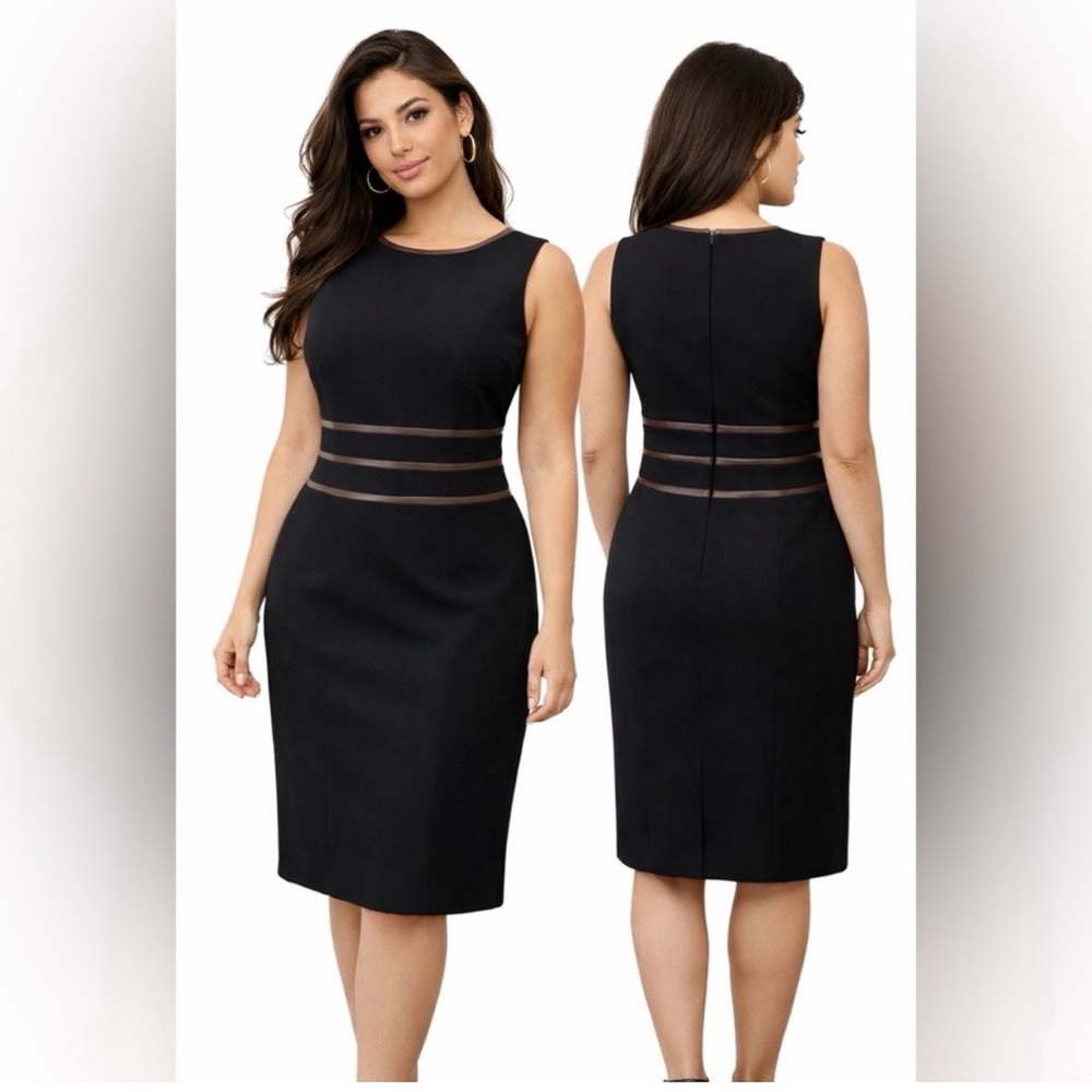 Lauren Ralph Lauren Black Dress with Leather Striped Accents